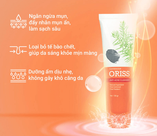 Sữa rửa mặt Oriss với thành phần từ thiên nhiên an toàn và dịu nhẹ tốt cho da mụn