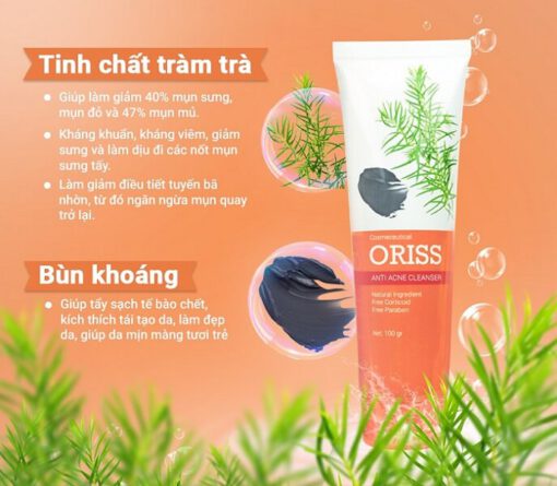 Sữa rửa mặt Oriss với 2 thành phần chính là tinh chất tràm trà và bùn khoáng tốt cho da